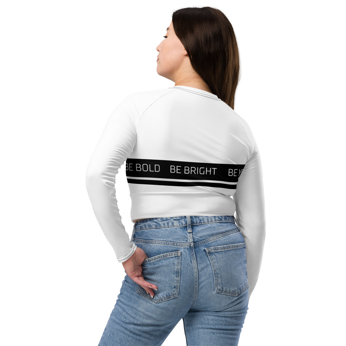 Long-Sleeve Crop Top "Be Bold" White ♻