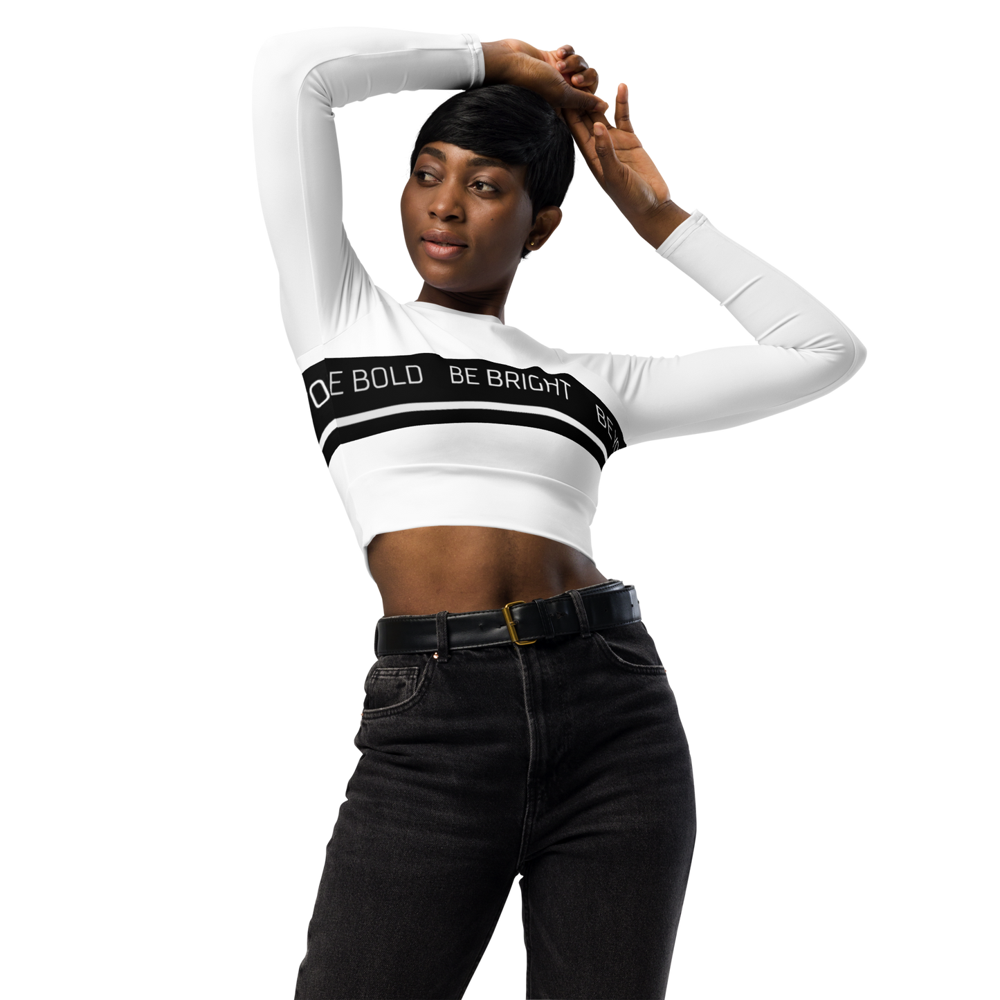 Long-Sleeve Crop Top "Be Bold" White ♻