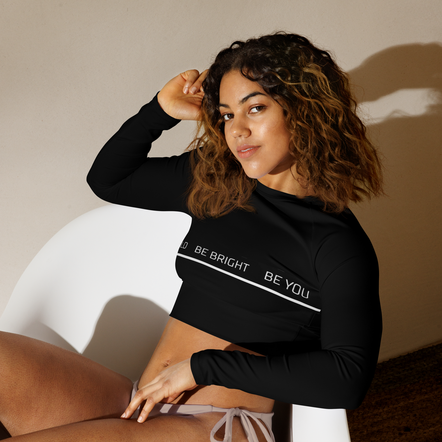 Long-sleeve Crop Top "Be Bold" Black  ♻