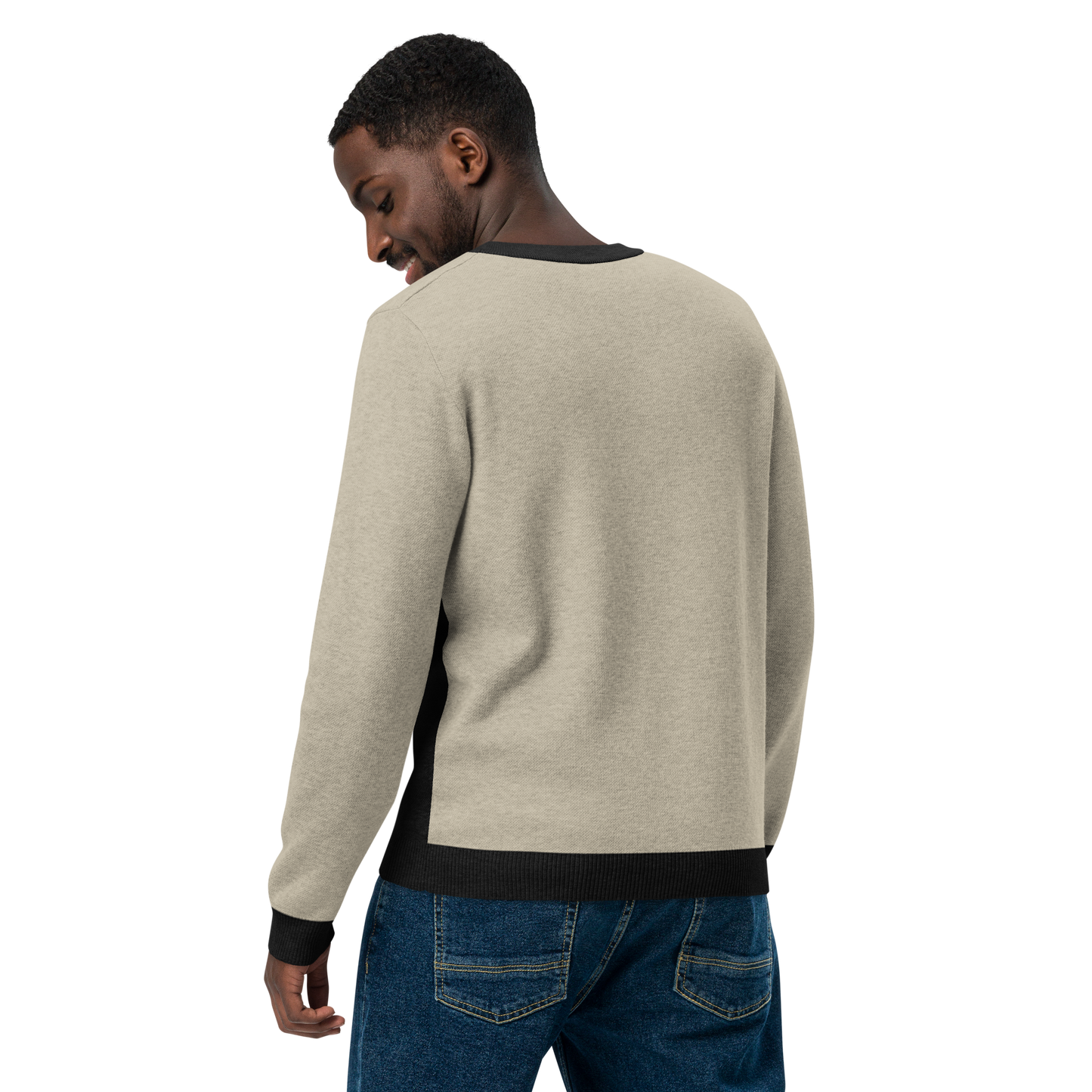 Knitted crew neck sweater "Beige/Black"